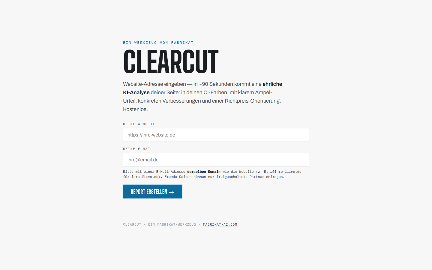 ClearCut: kostenlose KI-Website-Analyse mit ehrlichem Ampel-Urteil