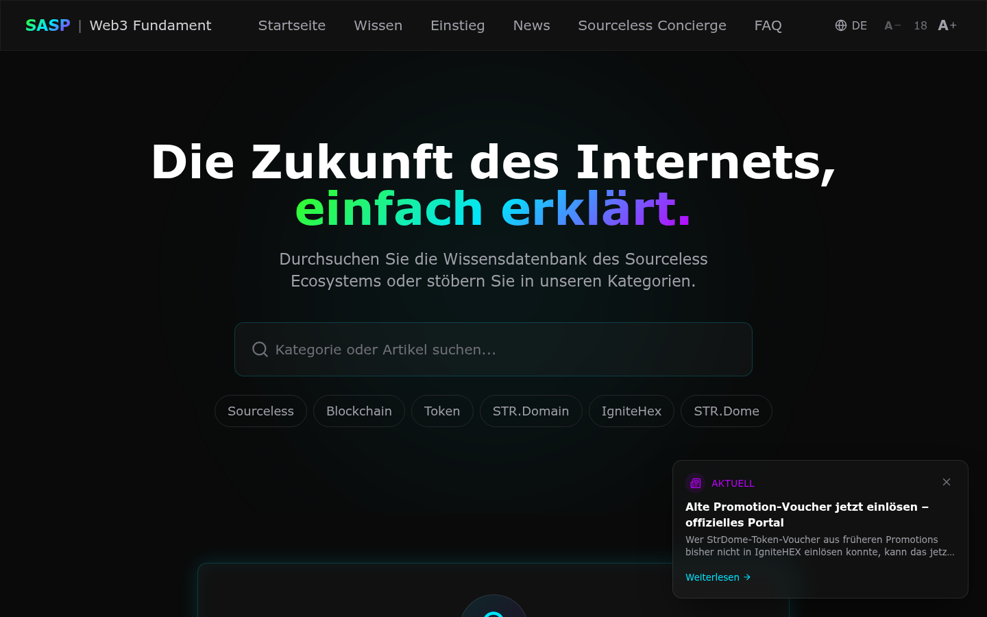 SourceLess Wissensdatenbank, dreisprachiger Hub