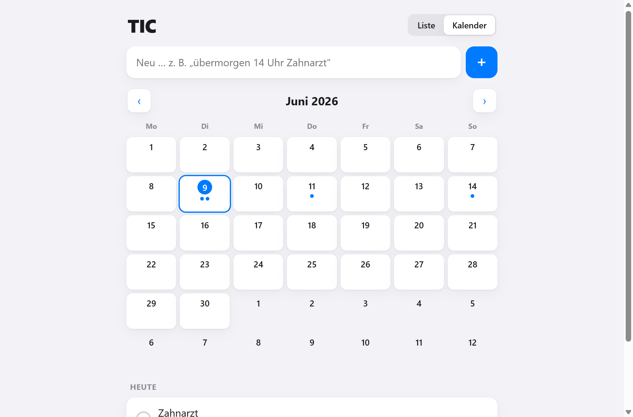 TIC — To-do- und Kalender-PWA, Kalenderansicht